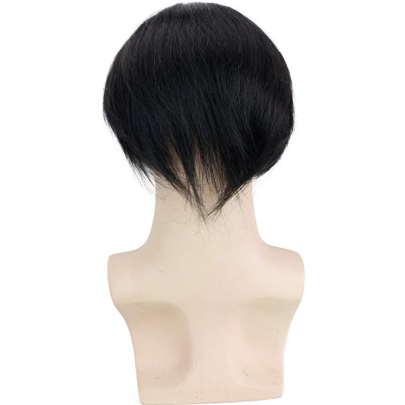 Voloria Men's Toupee 8inch Hairpieces 100% European Virgin Human Hair Replacement System Hair Topper Pieces for Men Swiss Lace Net with PU Base Size 4.33x6.69 inch 1B Black Color - Image 5
